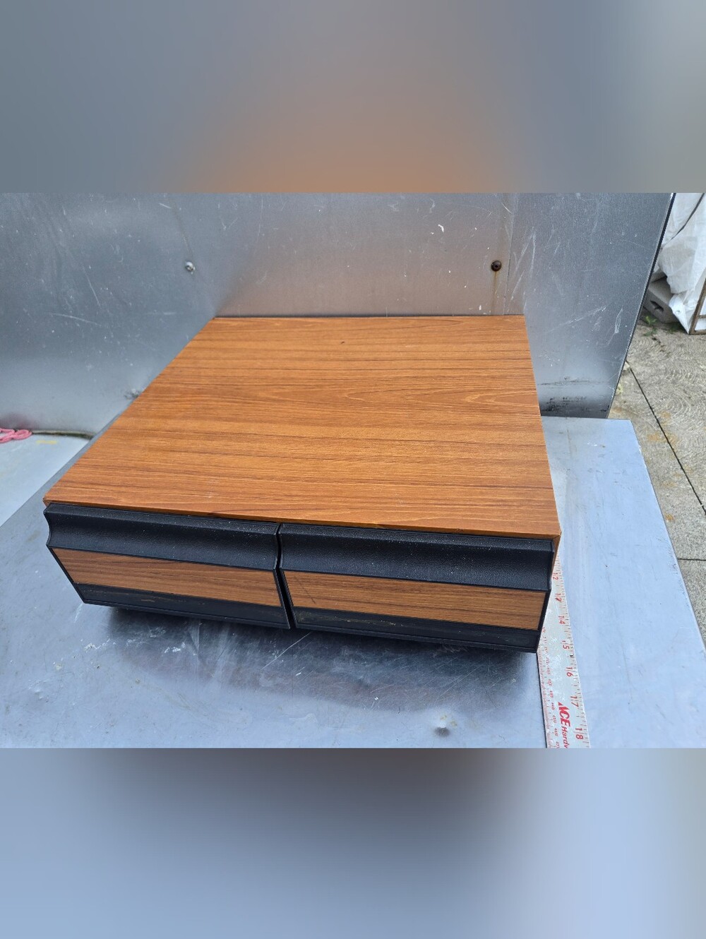 Vintage Wood Grain 2-Drawer VHS Tape Storage Case